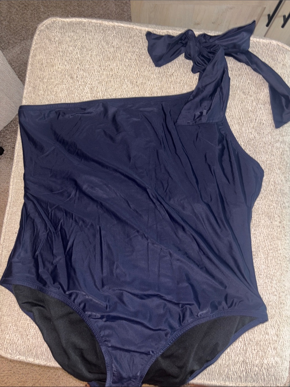 J. Crew Plus Size One-Shoulder Navy Blue Swimsuit with Tie Strap